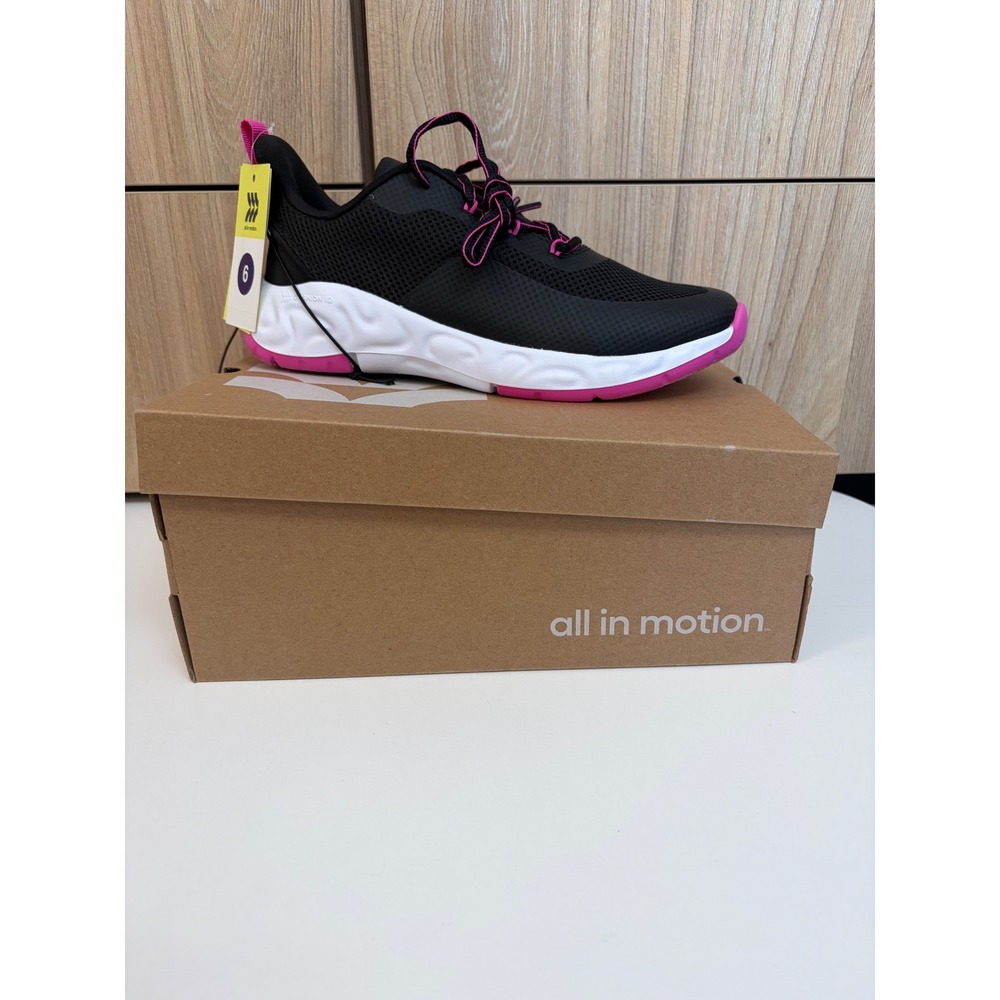 All in Motion Womens Camden Sneakers Black Pink Cushion IQ Tech Size 6 NEW